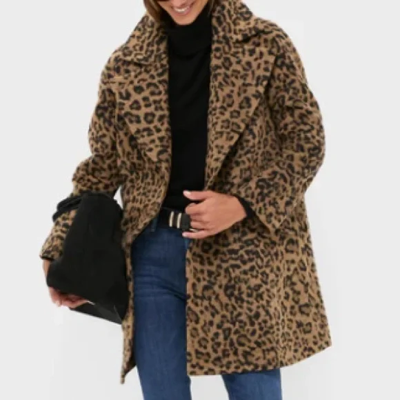 Tuckernuck Coat Leopard Brushed Wool Harley Peacoat Overcoat Sz L - Picture 4 of 15